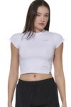 Body Action Women’s Cropped Stretch Jersey T-Shirt White 051625-01-02
